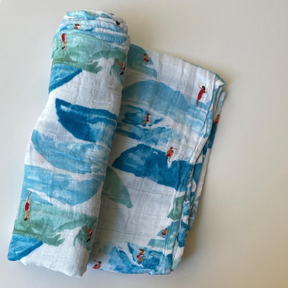 Little Unicorn Surfing motif Muslin swaddle